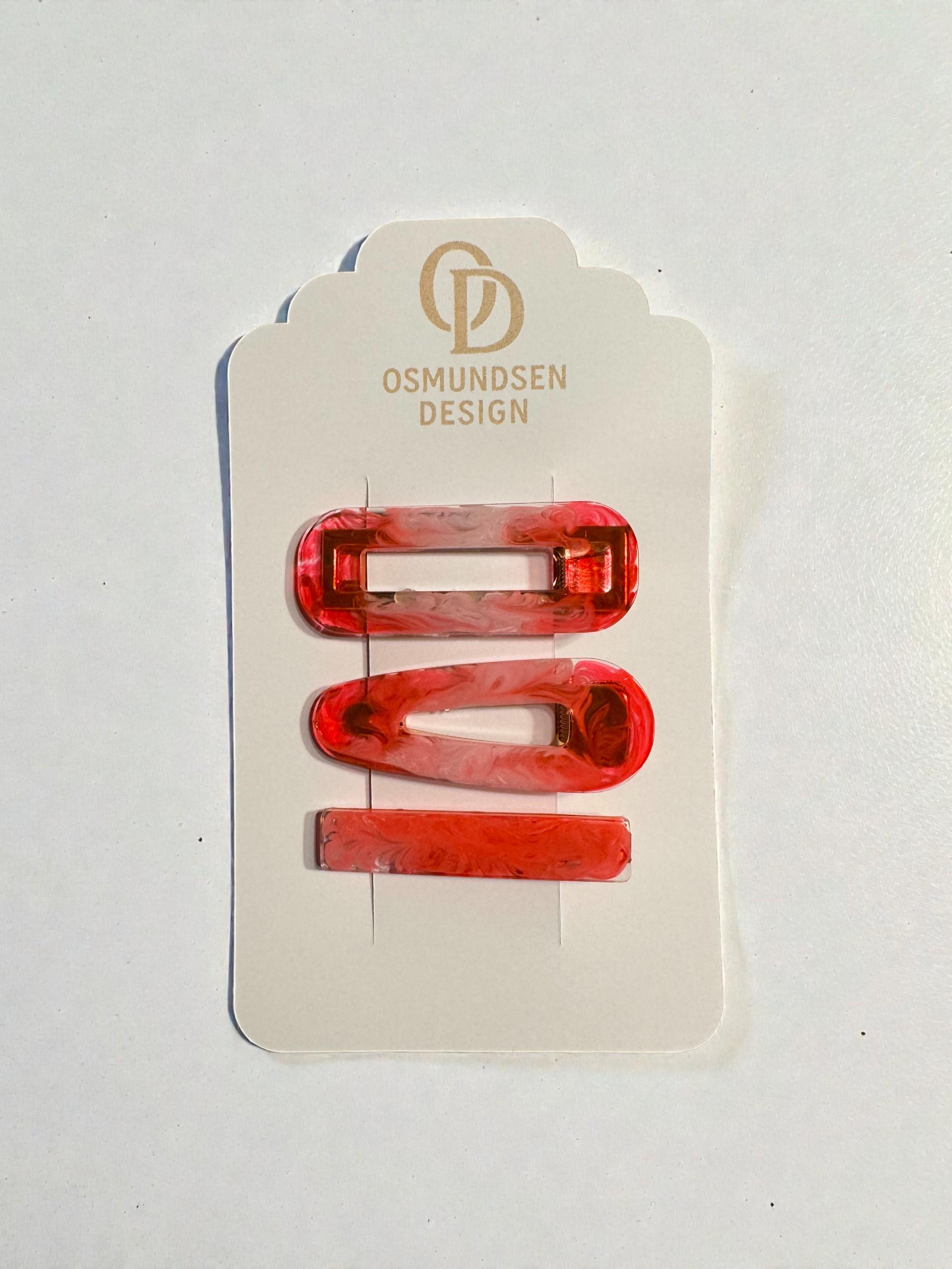 Hårspenner rosa/hvit - sett med 3 stk